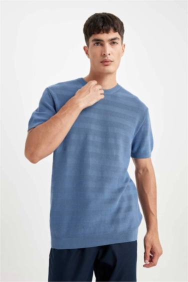 Standard Fit Regular Cut Crew Neck Cotton Knit T-Shirt