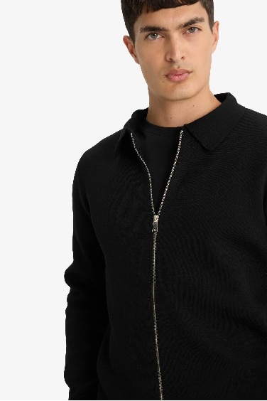 Standard Fit Polo Collar Knitwear Cardigan