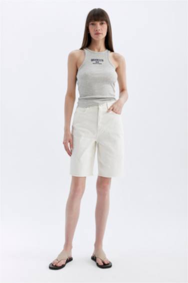 Slim Fit Dar Kesim Baskılı Halter Yaka Fitilli Kaşkorse Atlet