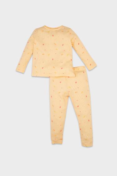 Baby Girl Patterned Waffle 2 Piece Pajama Set