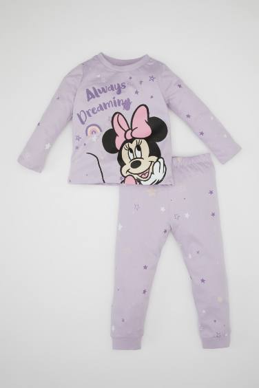 Kız Bebek Pijama Takım Disney Mickey & Minnie Penye  Uzun Kollu Üst Beli Lastikli Uzun Alt