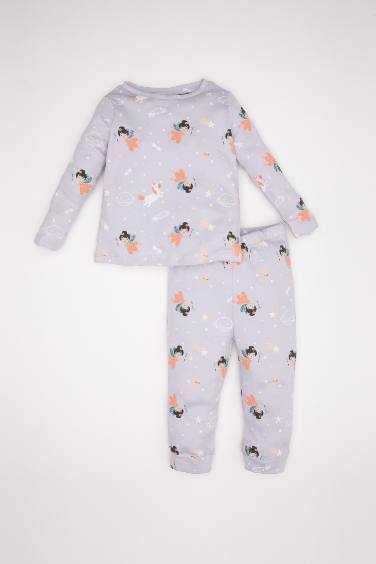 Kız Bebek Pijama Takım Desenli Uzun Kollu Üst Beli Lastikli Uzun Alt