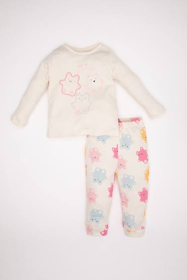 Kız Bebek Pijama Takımı Baskılı Uzun Kollu Üst Uzun Alt