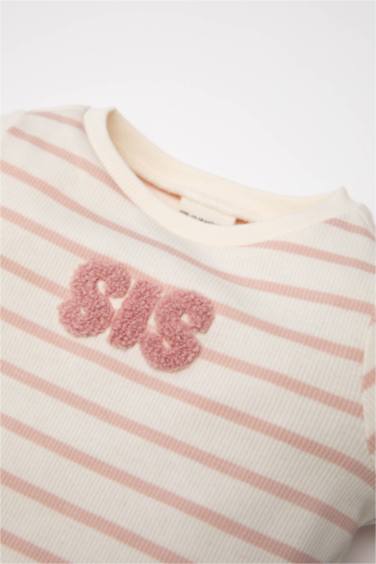 طقم بيجاما بيبي بناتي مخطط مضلع قصة عادية - قطعتين