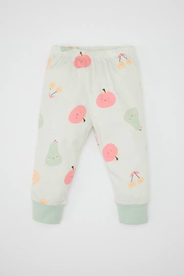 Baby Girl Fruit Patterned Cotton Long Sleeve Top Bottom 4 Piece Pajama Set