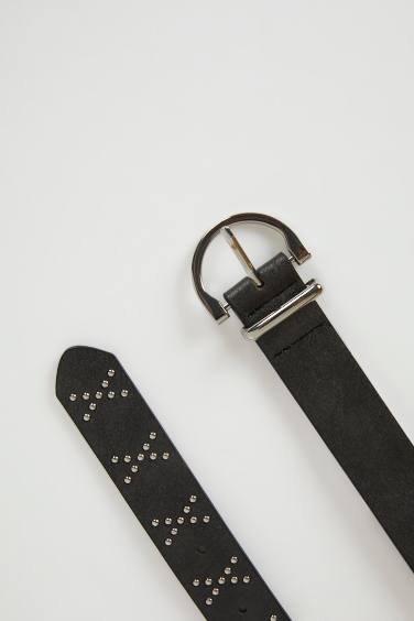 Woman Faux Leather Studded Classic Belt