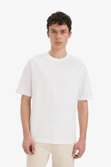 Cotton Relax Fit Crew Neck Basic White T-Shirt