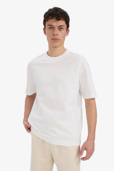Cotton Relax Fit Crew Neck Basic White T-Shirt