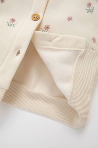 Girl Crew Neck Floral Buttoned Cardigan