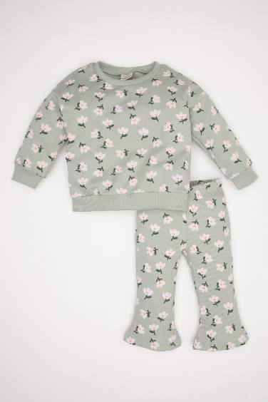 Ensemble Sweatshirt à col rond fleuri et leggings pour bébé Fille