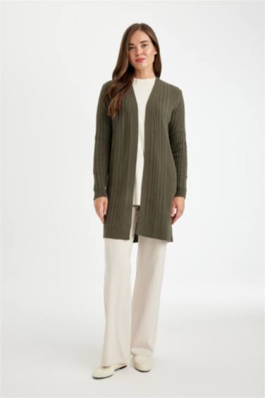 كارديجان طويل تريكو قصة عادية برقبة شال