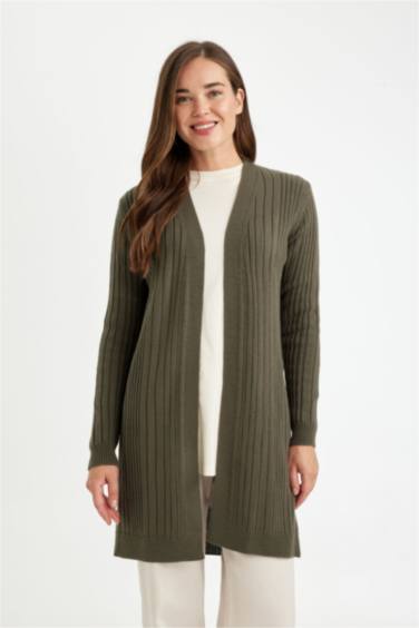 كارديجان طويل تريكو قصة عادية برقبة شال