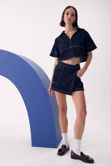 High Waist Denim Skort