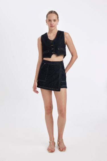 High Waist Denim Skort