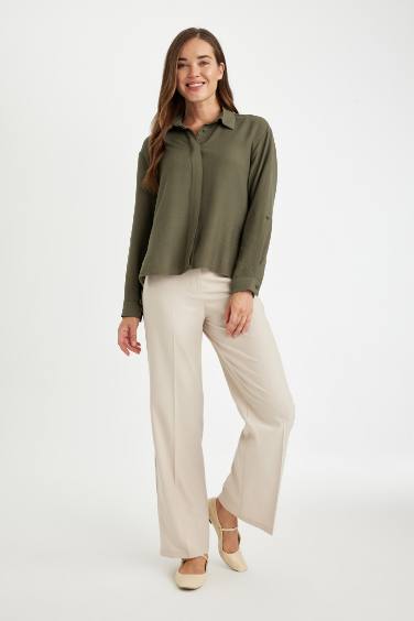 Regular Fit Shirt Collar Long Sleeve Blouse