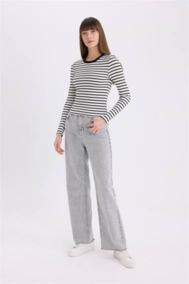 Slim Fit Crew Neck Striped Long Sleeve T-Shirt