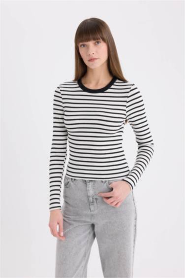 Slim Fit Crew Neck Striped Long Sleeve T-Shirt