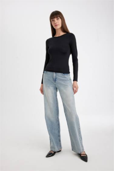 تيشيرت اسود بيزك كم طويل سليم فيت