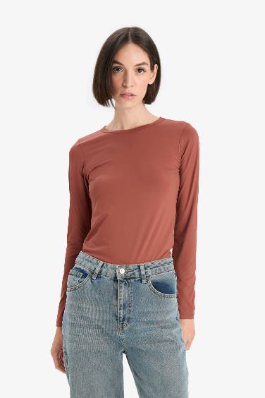 تيشيرت سادة ردن طويل سليم فيت وياخة مستديرة