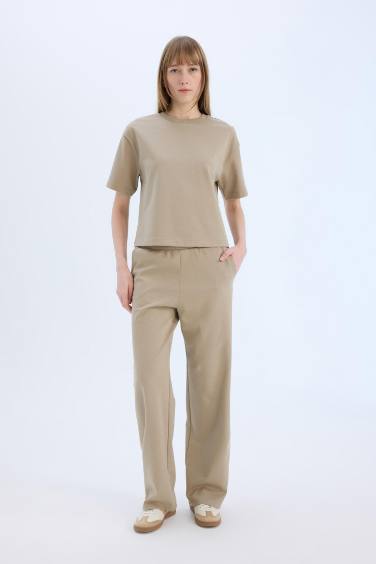 Wide Leg Geniş Paça Eşofman Altı Beli Lastikli Cepli Basic Düz