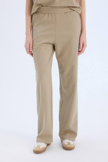 Wide Leg Geniş Paça Eşofman Altı Beli Lastikli Cepli Basic Düz