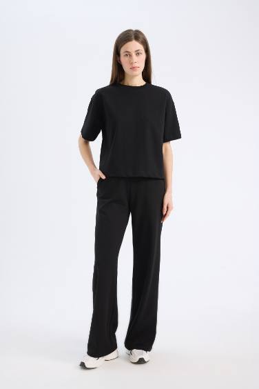 Pantalon de survêtement basique large à taille élastique avec poches