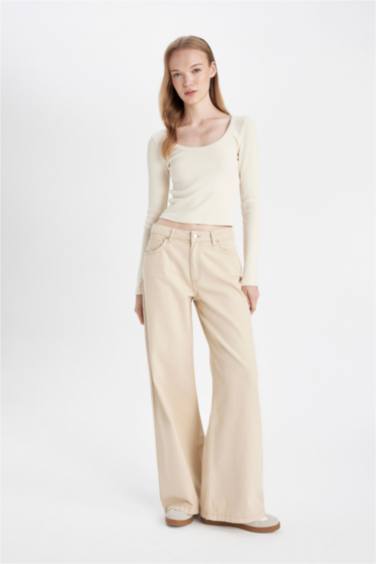 Wide Leg Gabardine Trousers