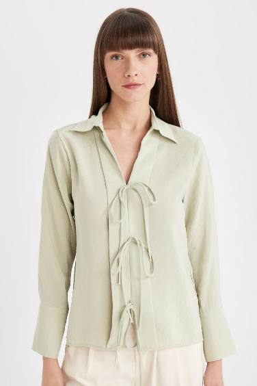 Regular Fit Round Neck Crinkle Viscose Shirt