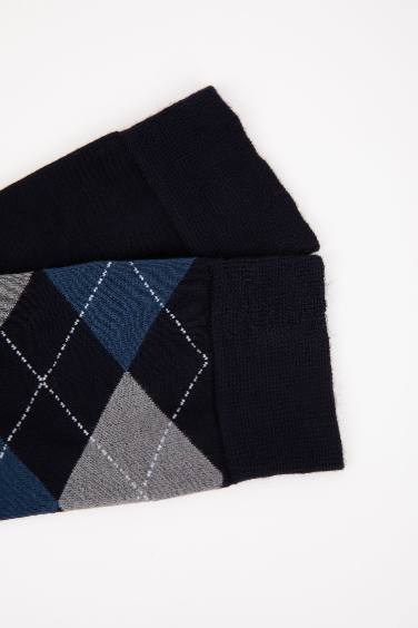 Erkek Dikişsiz Baklava Desenli Ultra Soft 2'li Bambu Premium Uzun Çorap