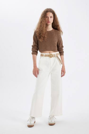 Paperbag High Waist Double Leg Gabardine Trousers