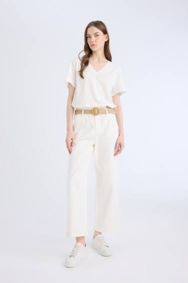 Paperbag High Waist Double Leg Gabardine Trousers