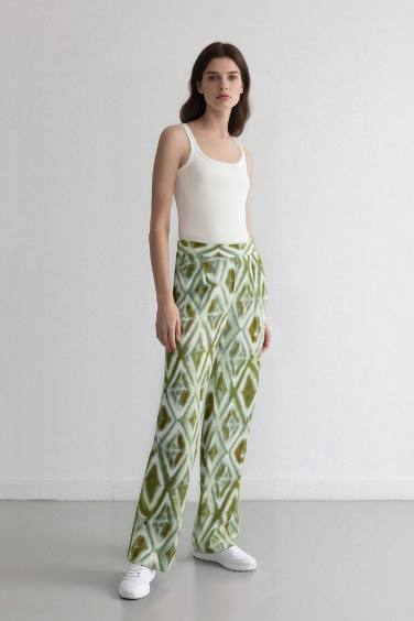 Relax Fit Pocketed Wide Leg Crinkle Viscose Trousers