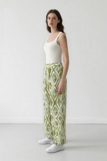 Relax Fit Pocketed Wide Leg Crinkle Viscose Trousers