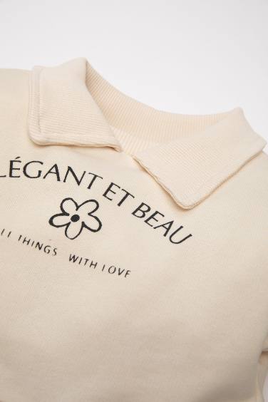 Robe en Tricot Fleur Col Polo à manches longues Coupe régulière