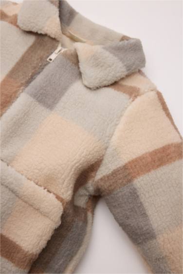 Girl Zipper Closure Pocketed Plush Cardigan