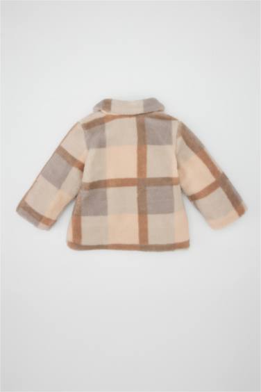 Girl Zipper Closure Pocketed Plush Cardigan