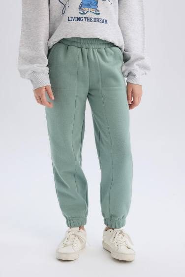 Girl Elastic Waist Leg Basic Thick Jogger Sweatpants