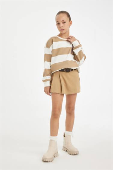 Relax Fit Bisiklet Yaka Nakışlı Sweatshirt Kız Çocuk