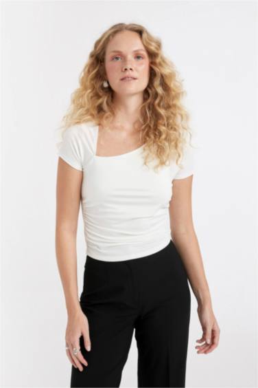 Boat Neck Basic Plain Short Sleeve T-Shirt