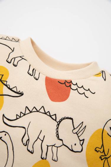 Baby Boy Crew Neck Patterned Soft Fuzzy Inside Sweatshirt