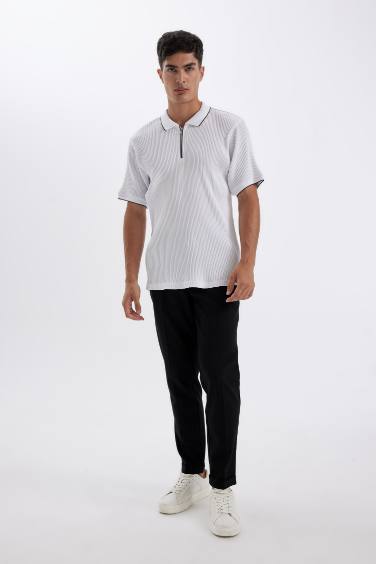 تيشيرت بولو نص ردن مضلع سليم فيت بسحاب