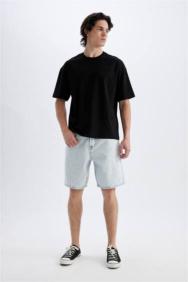 Straight Fit Denim Bermuda