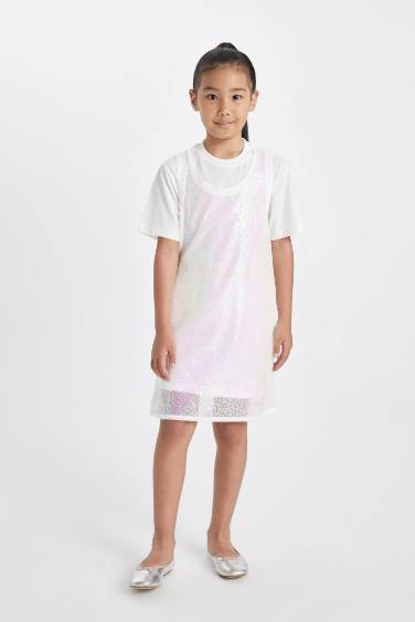 Girl Short Sleeve T-Shirt Dress 2 Piece Set