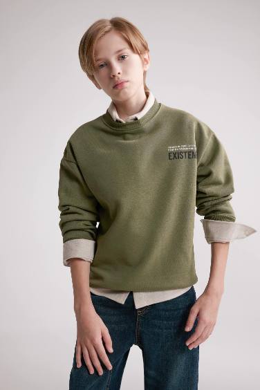 Boy Oversize Fit Crew Neck Back Printed Sweatshirt