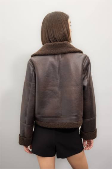 Regular Fit Plush Faux Leather Jacket