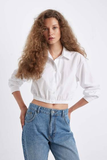 Oversize Fit Shirt Collar Poplin Long Sleeve Shirt