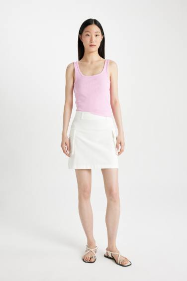 A Cut Cotton Normal Waist Mini Skirt