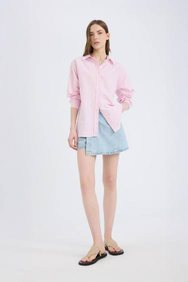 Oversize Geniş Kalıp Çizgili Oxford Uzun Kollu Gömlek