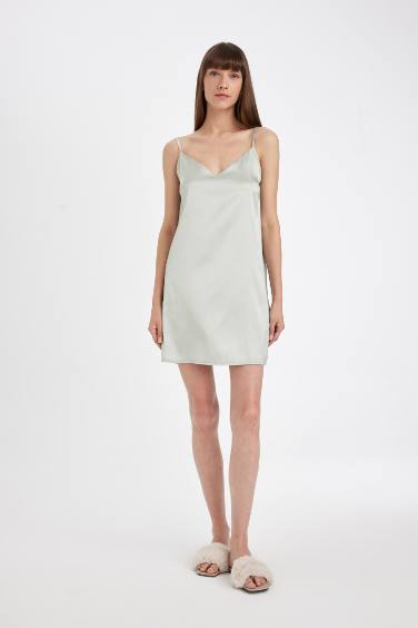 Regular Fit V-Neck Satin Woven Dress