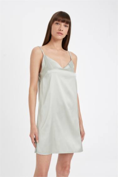Regular Fit V-Neck Satin Woven Dress